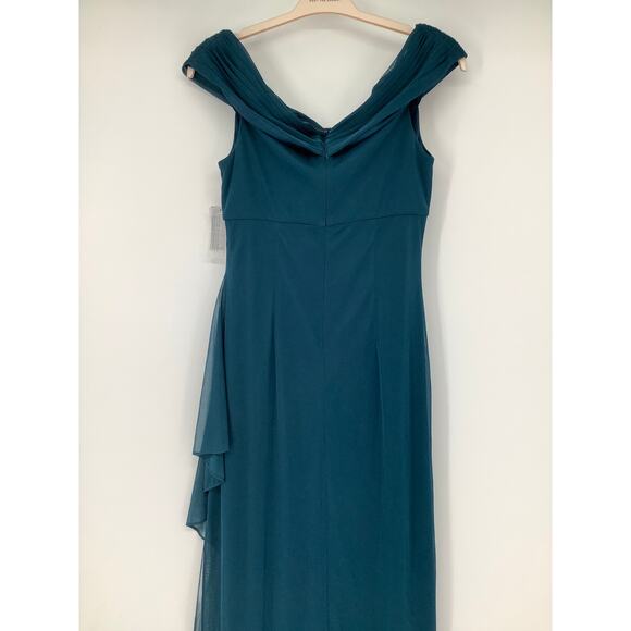 Alex Evenings Womens 10 Peacock Off The Shoulder Dress Embellished Ruched OS6-13 - Picture 7 of 10